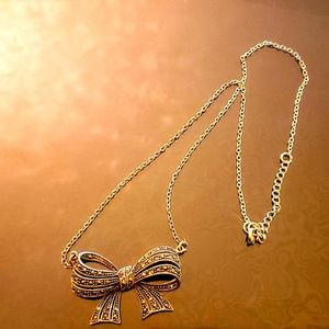 Retro Sterling & Marcasite Sculptural Bow Necklace